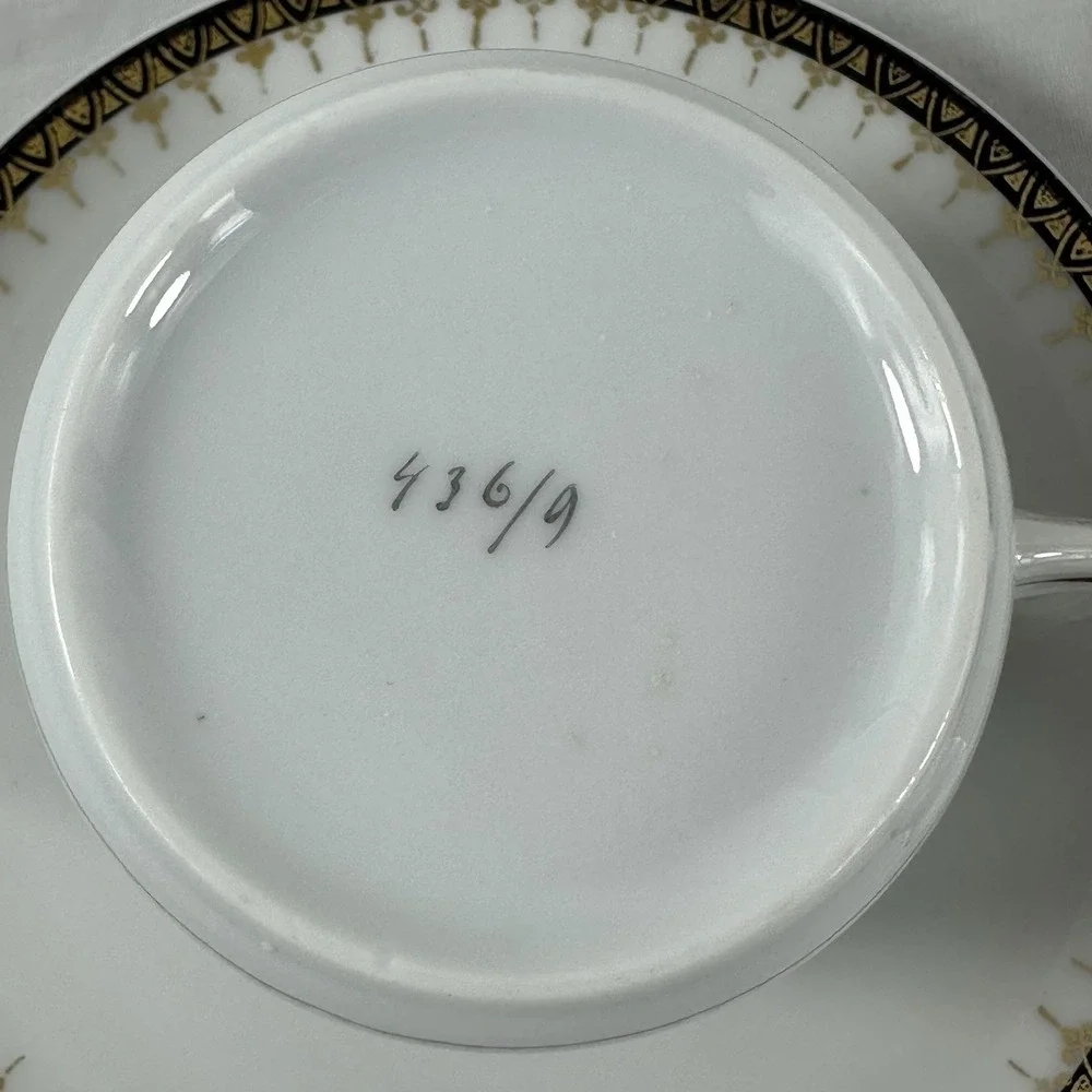 Antique Art Deco Porcelain Demitasse Set Mismatched‎ Cups Saucer Gilt Platter